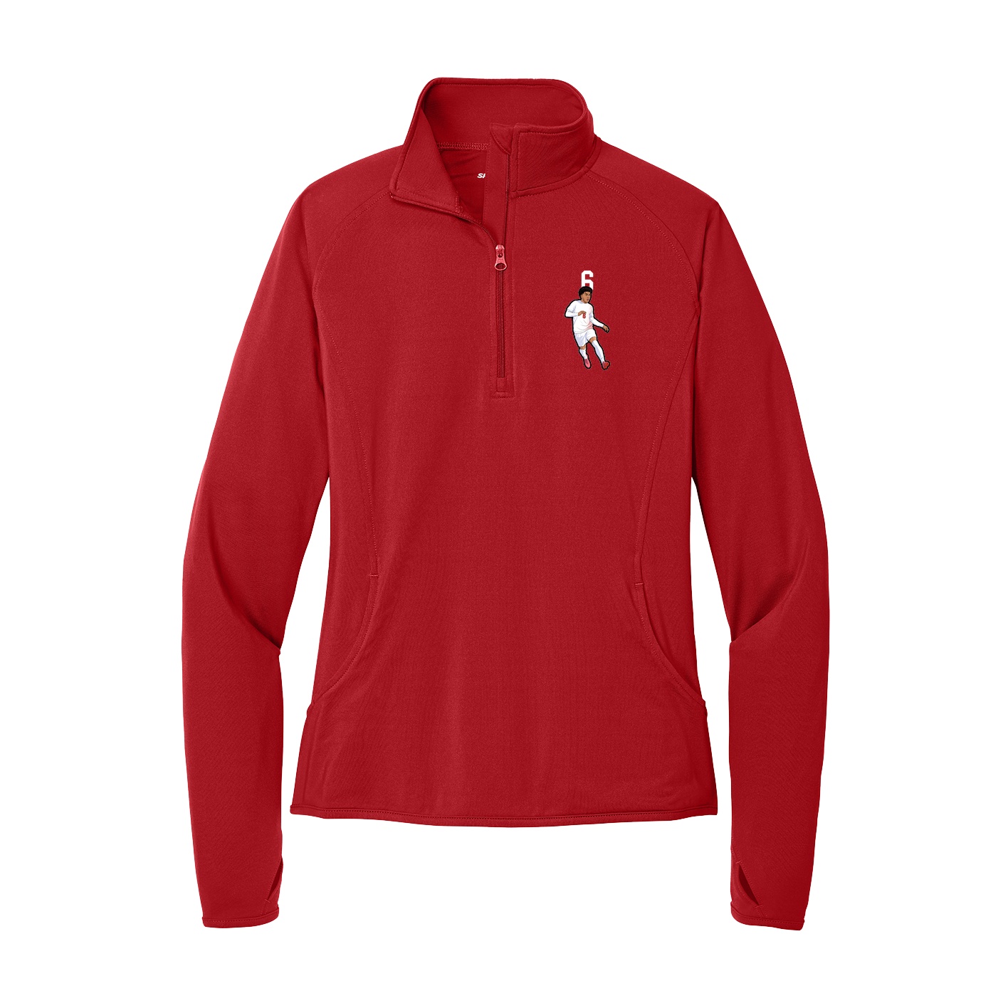 Women's Q-Zip Pullover — Number Top in Red