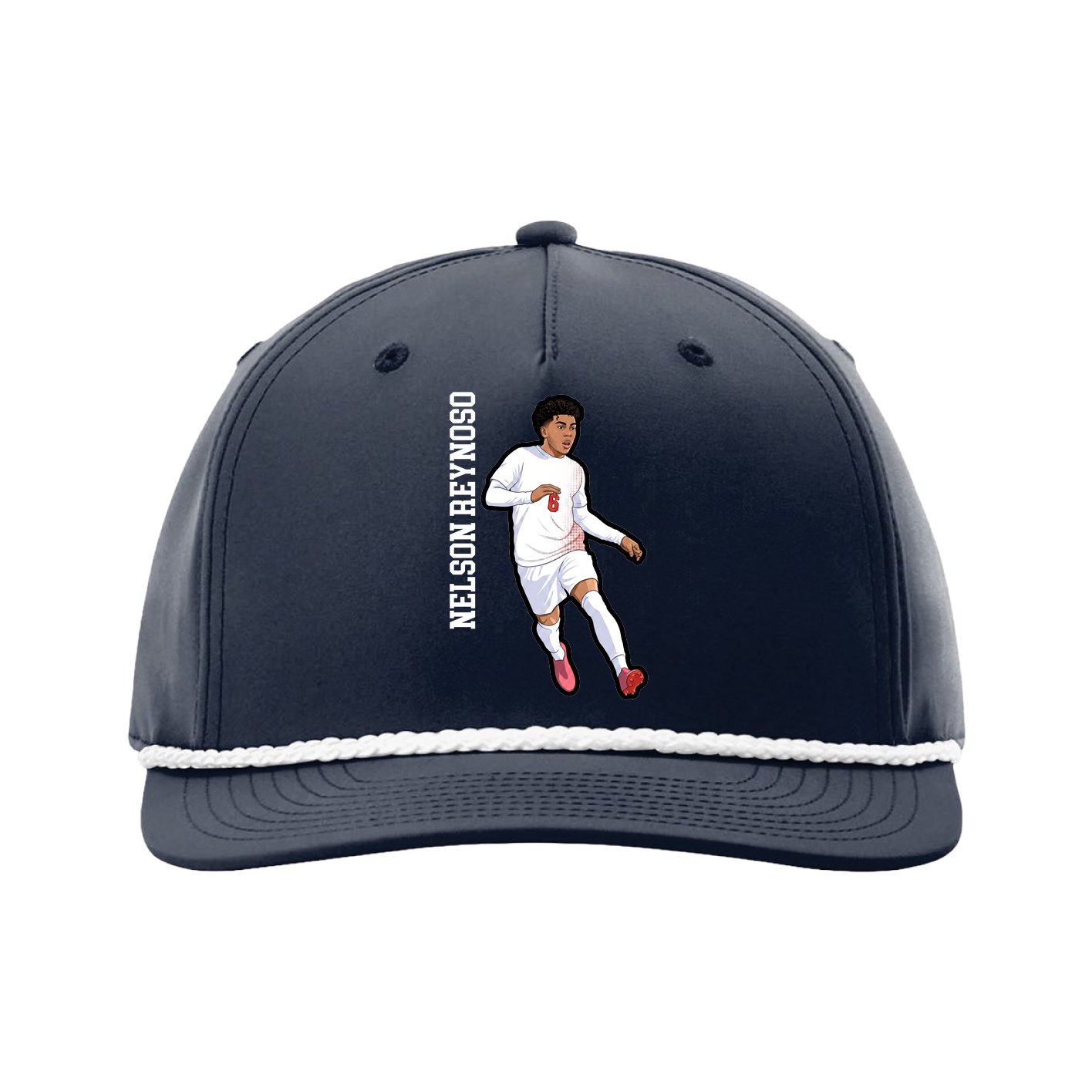 Five-Panel Classic Rope Cap — Name Vertical in Navy