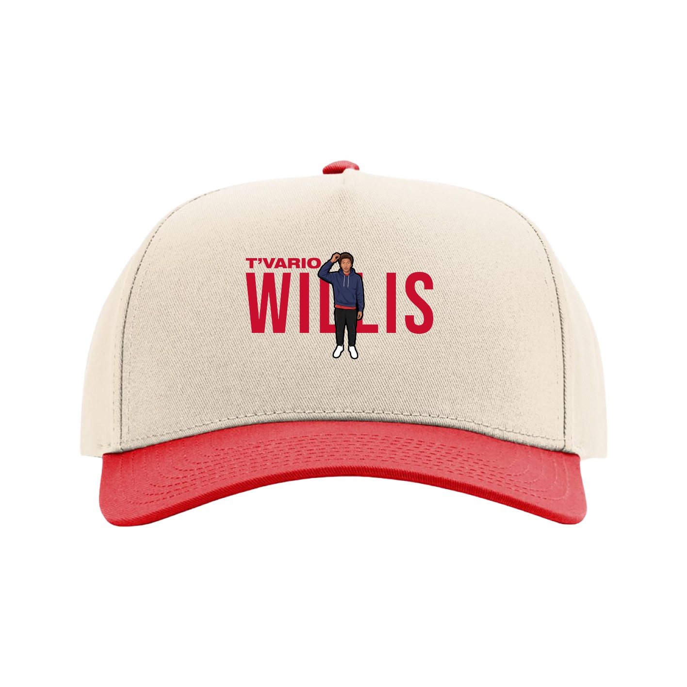 Full Fabric Five-Panel Champ Cap — Player Name in Cream/Red