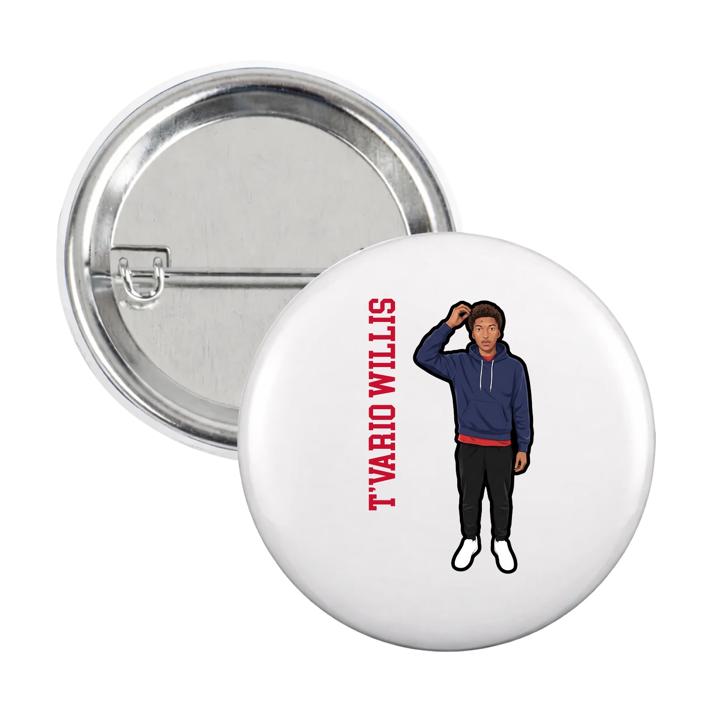 Game Day Button — Name Vertical in White