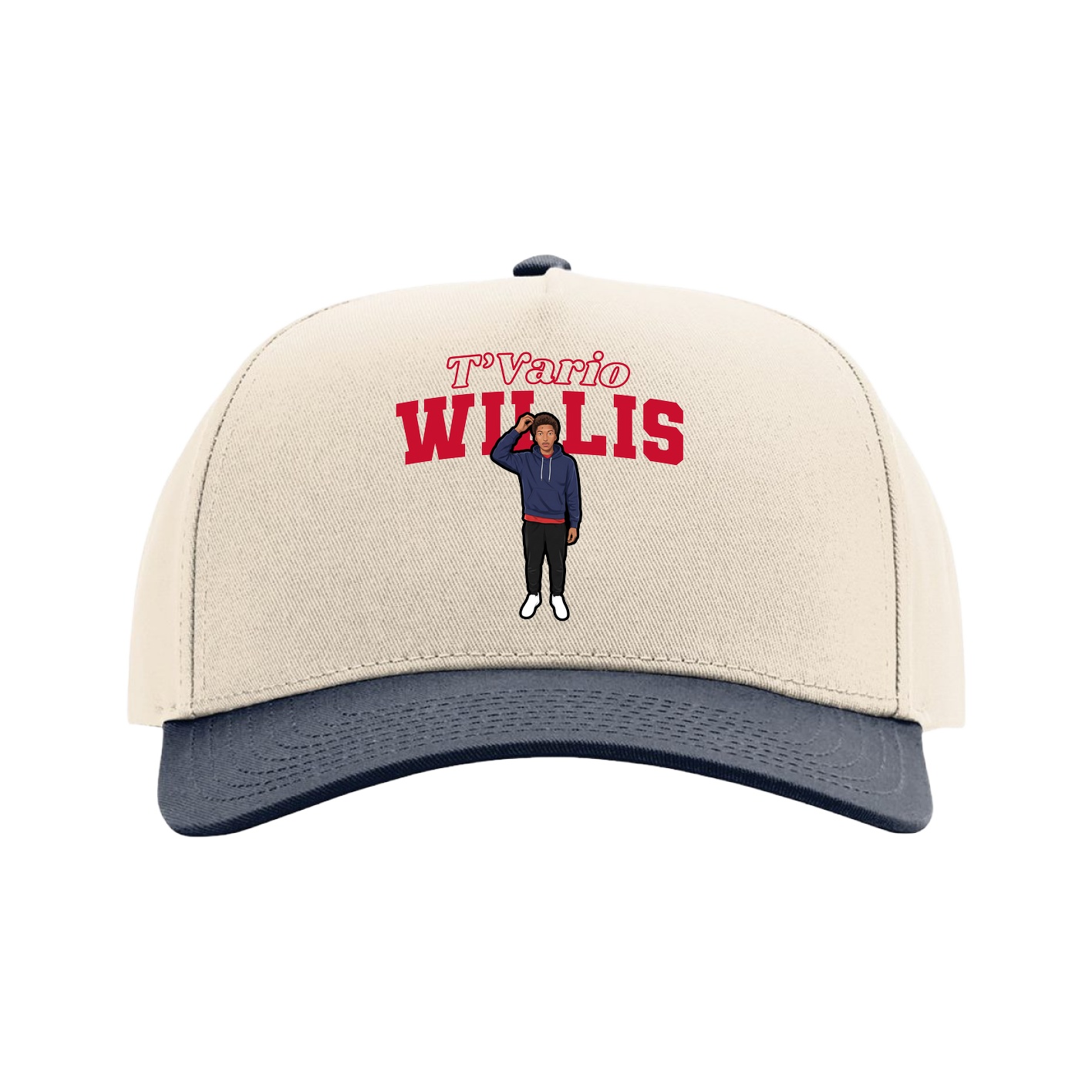 Full Fabric Five-Panel Champ Cap — Name Arch in Cream/Navy