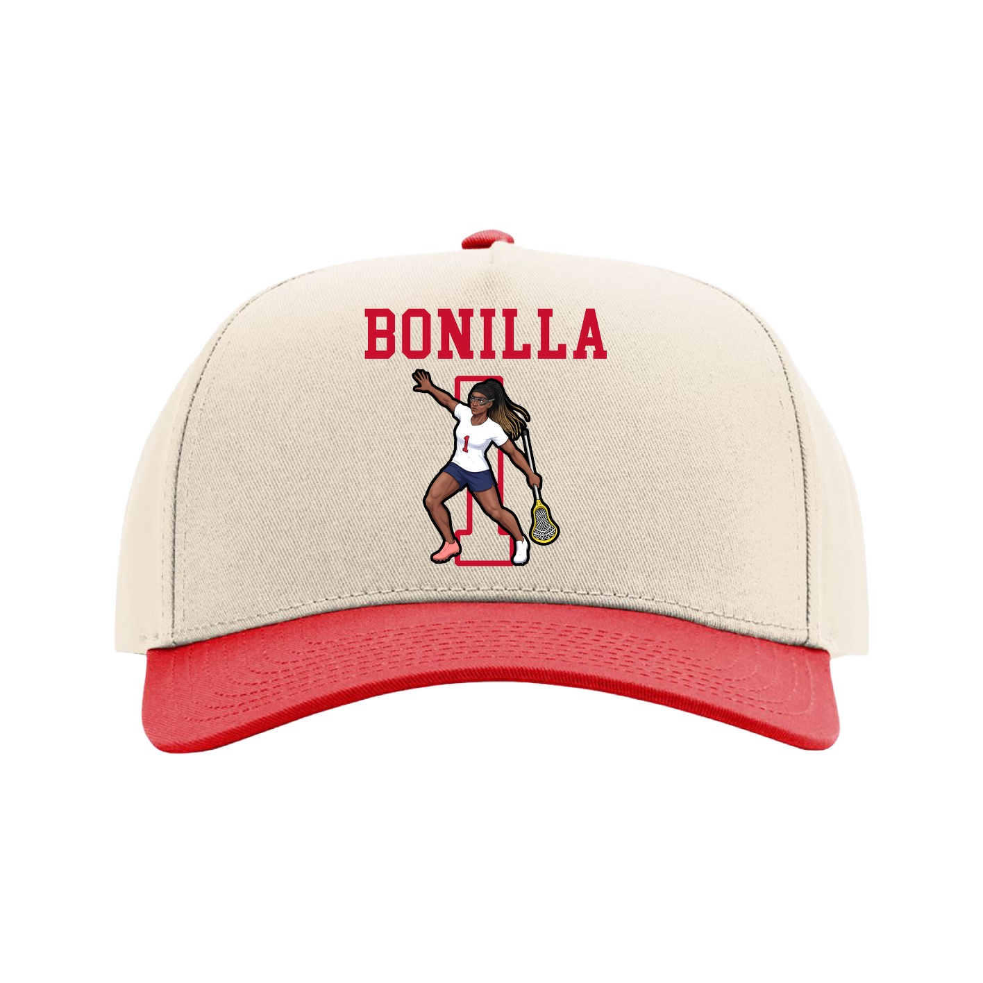 Full Fabric Five-Panel Champ Cap — Shirsey in Cream/Red