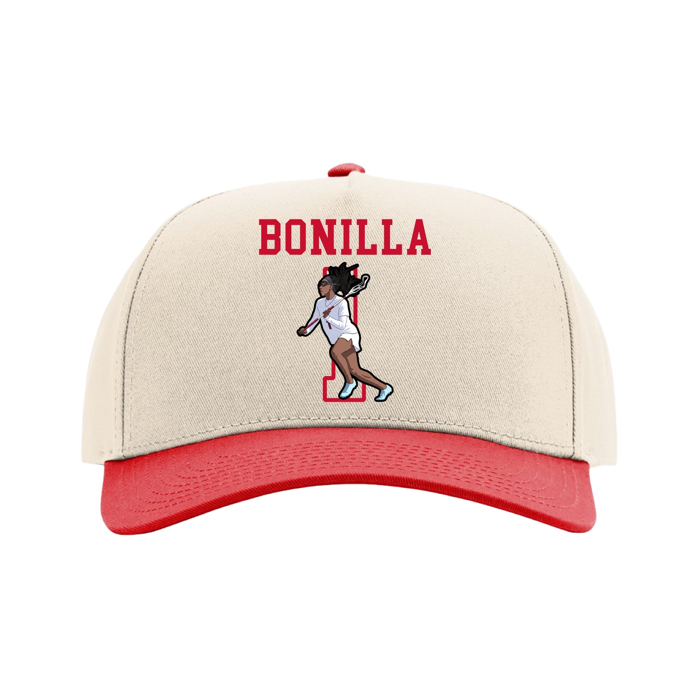 Full Fabric Five-Panel Champ Cap — Shirsey in Cream/Red