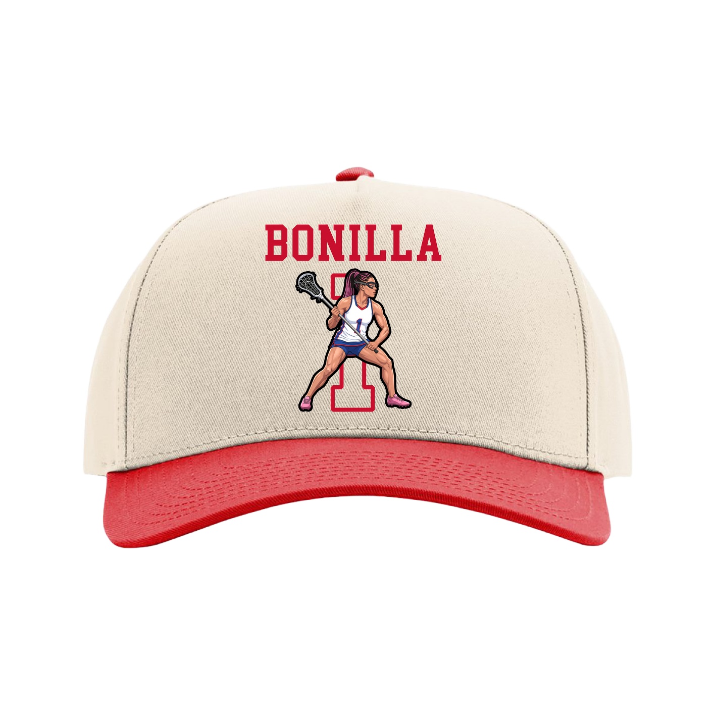 Full Fabric Five-Panel Champ Cap — Shirsey in Cream/Red