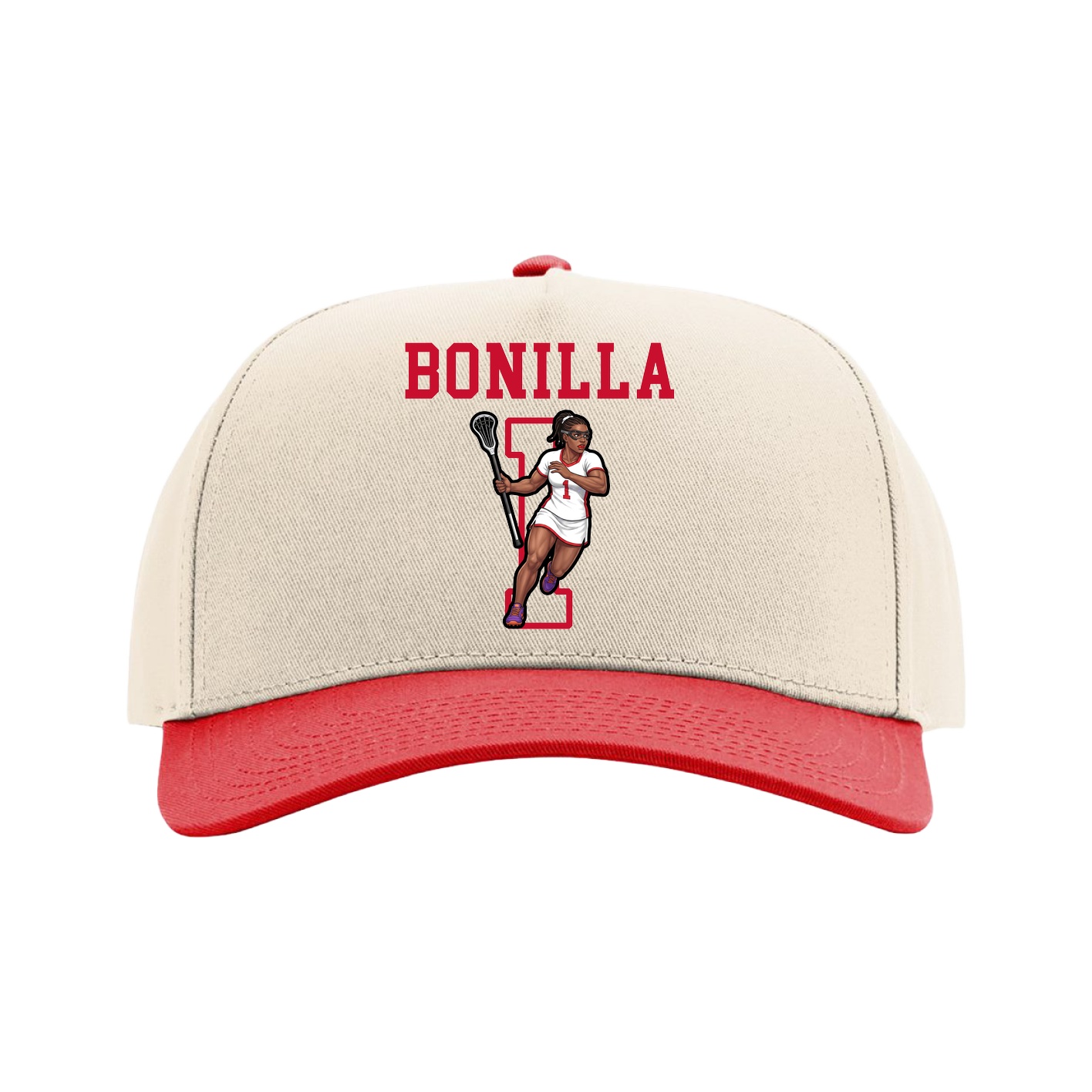 Full Fabric Five-Panel Champ Cap — Shirsey in Cream/Red