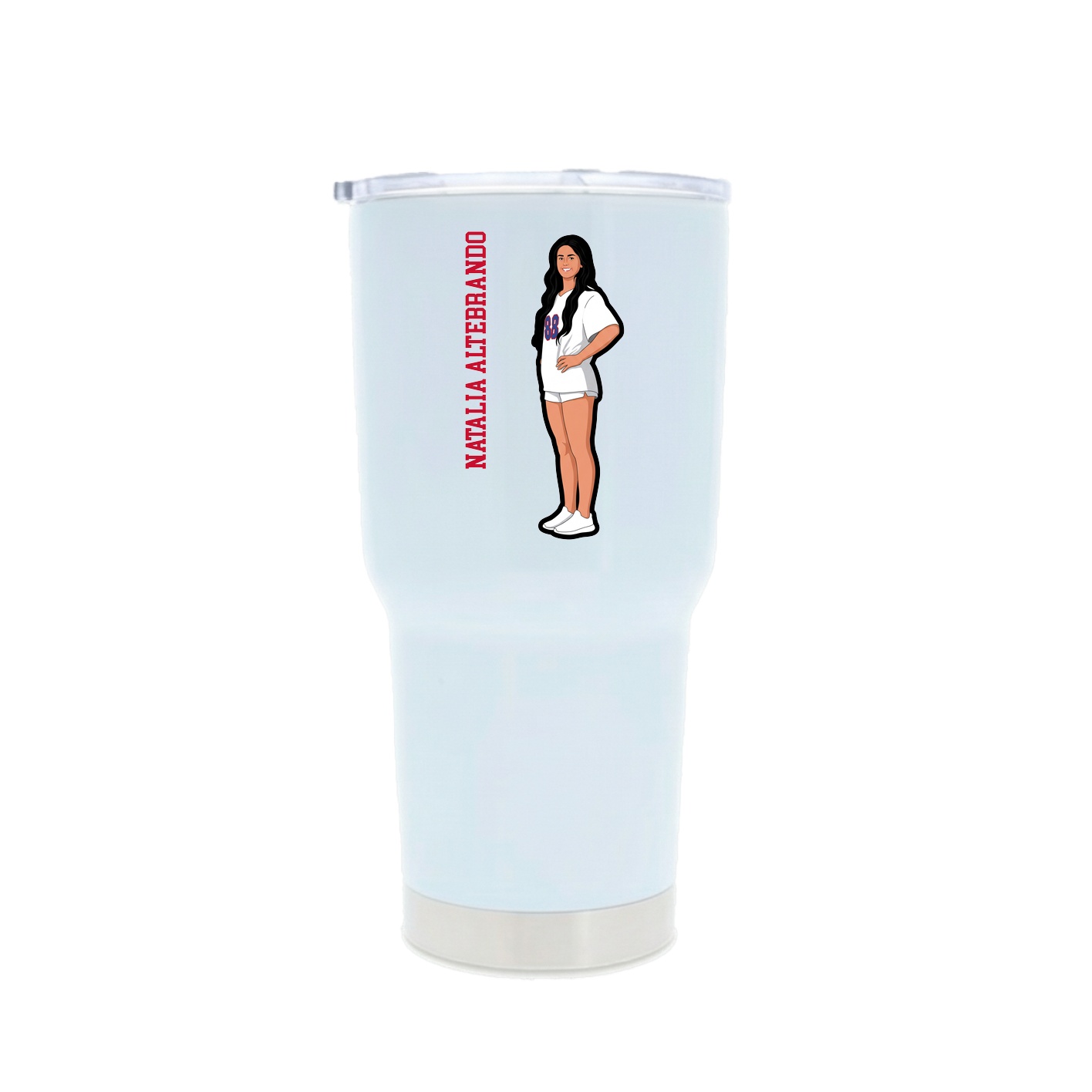 30oz Stainless Steel Tumbler — Name Vertical in White