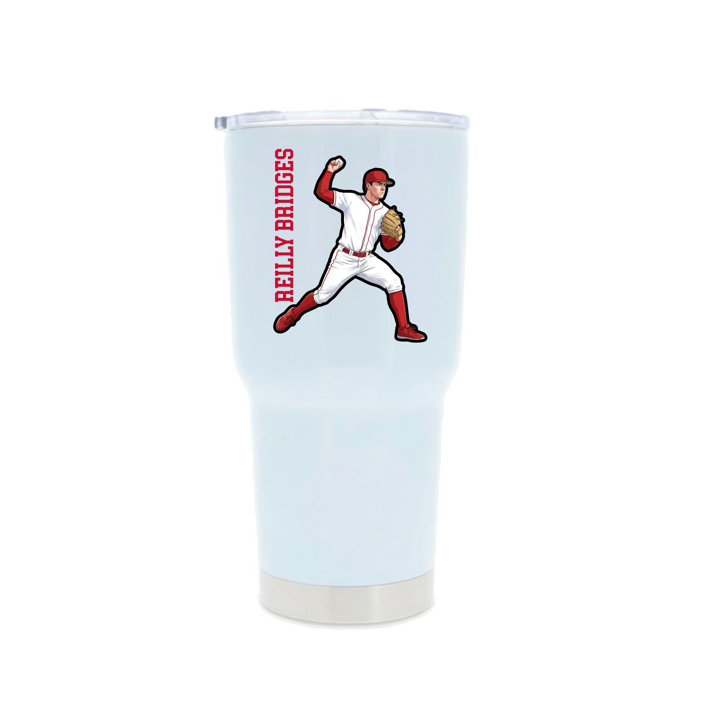 30oz Stainless Steel Tumbler — Name Vertical in White