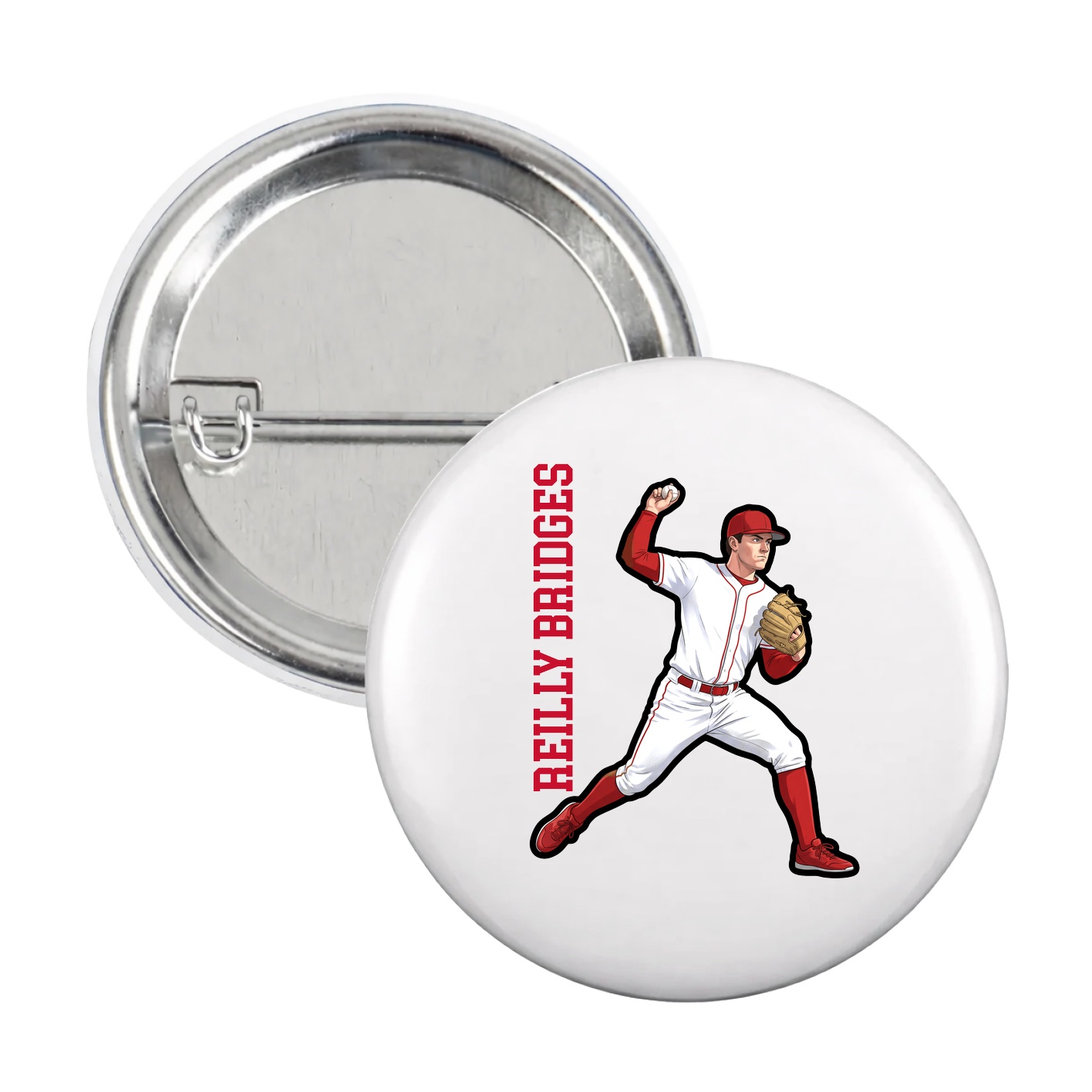 Game Day Button — Name Vertical in White