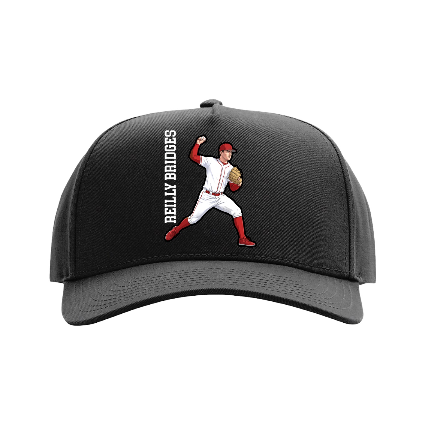 Full Fabric Five-Panel Champ Cap — Name Vertical in Black