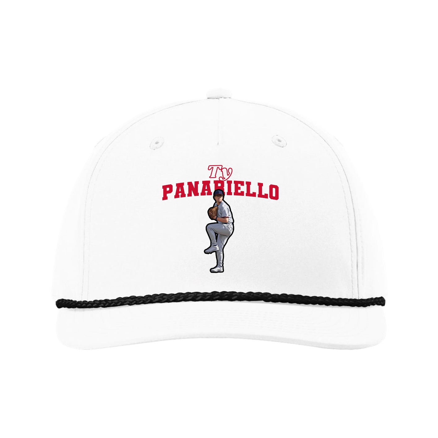 Five-Panel Classic Rope Cap — Name Arch in White
