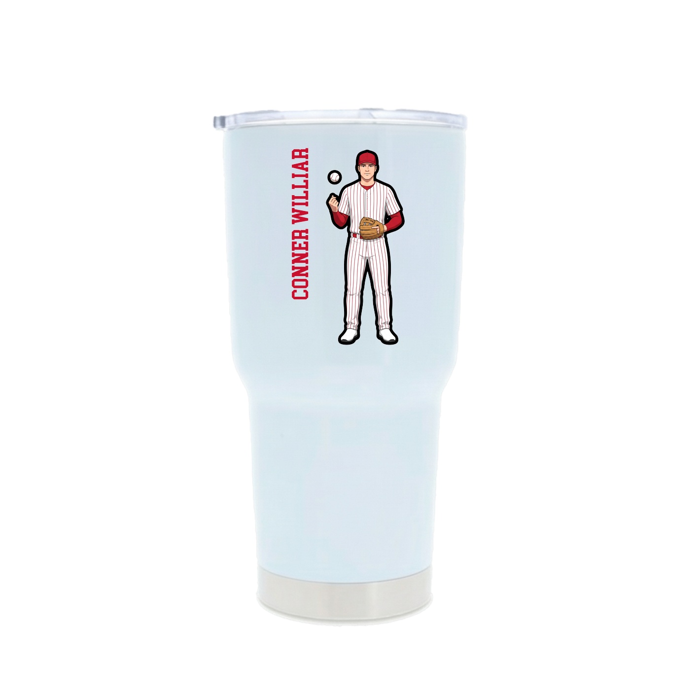 30oz Stainless Steel Tumbler — Name Vertical in White