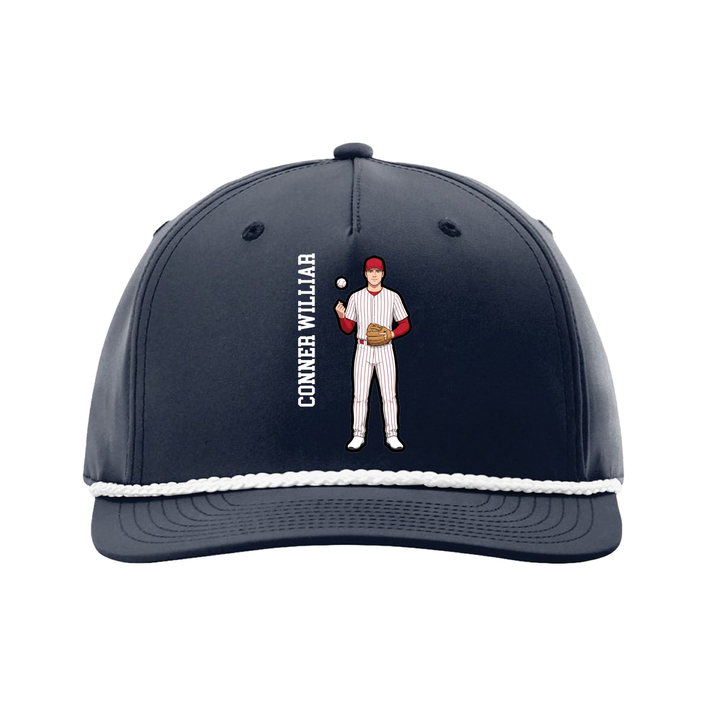 Five-Panel Classic Rope Cap — Name Vertical in Navy