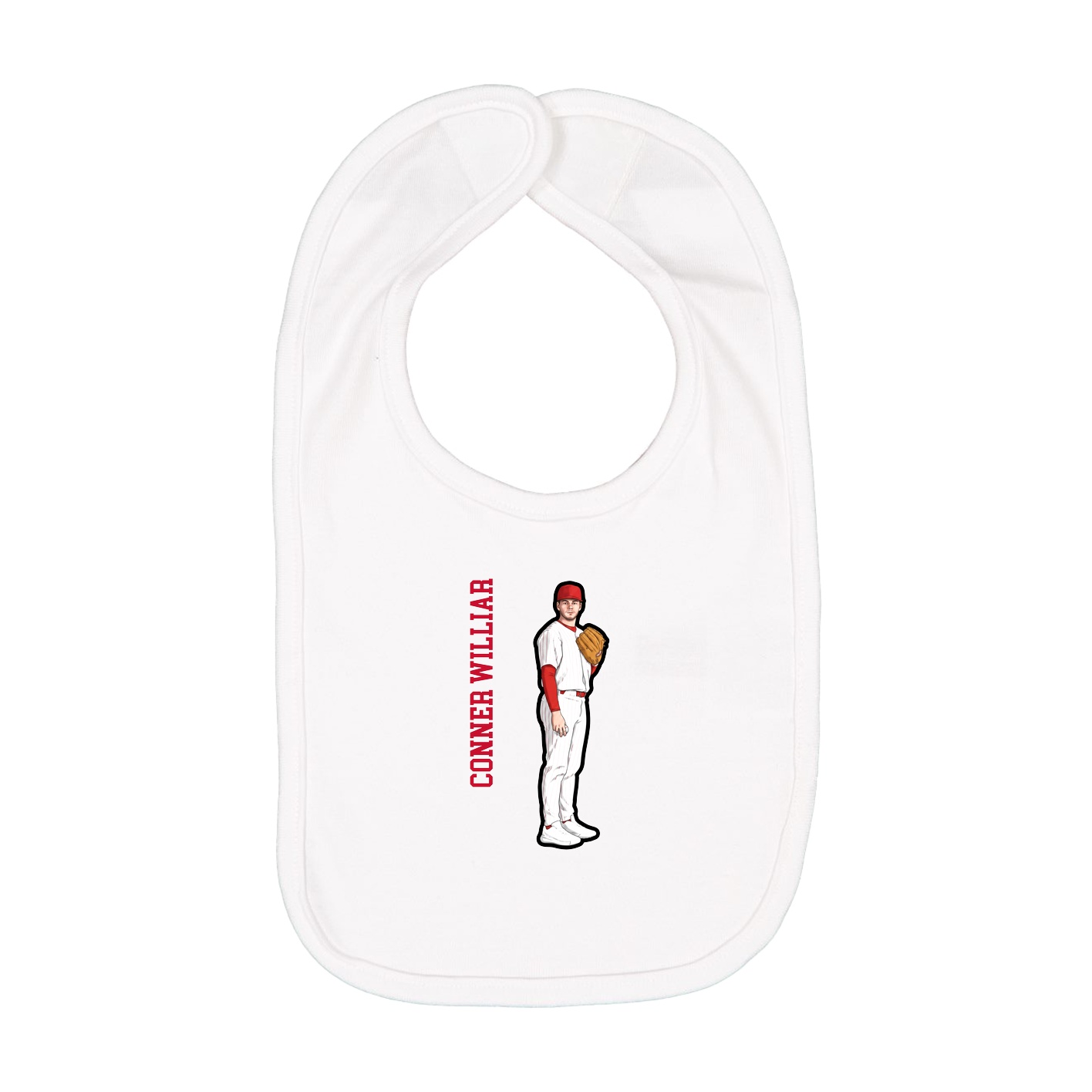 Infant Bib — Name Vertical in White