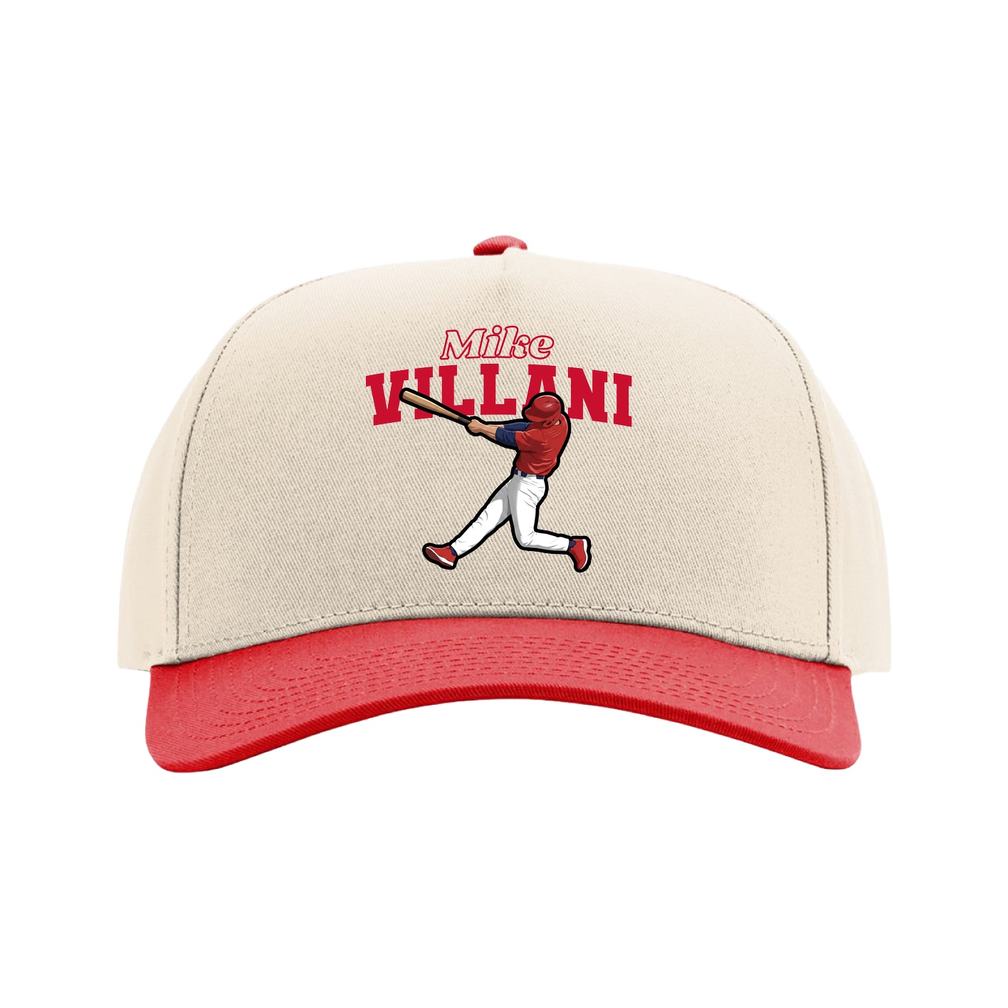 Full Fabric Five-Panel Champ Cap — Name Arch in Cream/Red