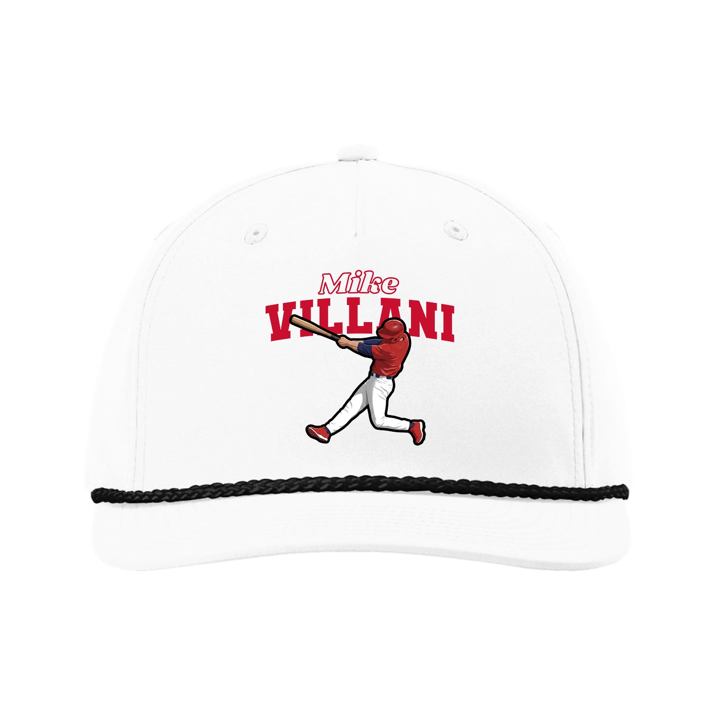 Five-Panel Classic Rope Cap — Name Arch in White