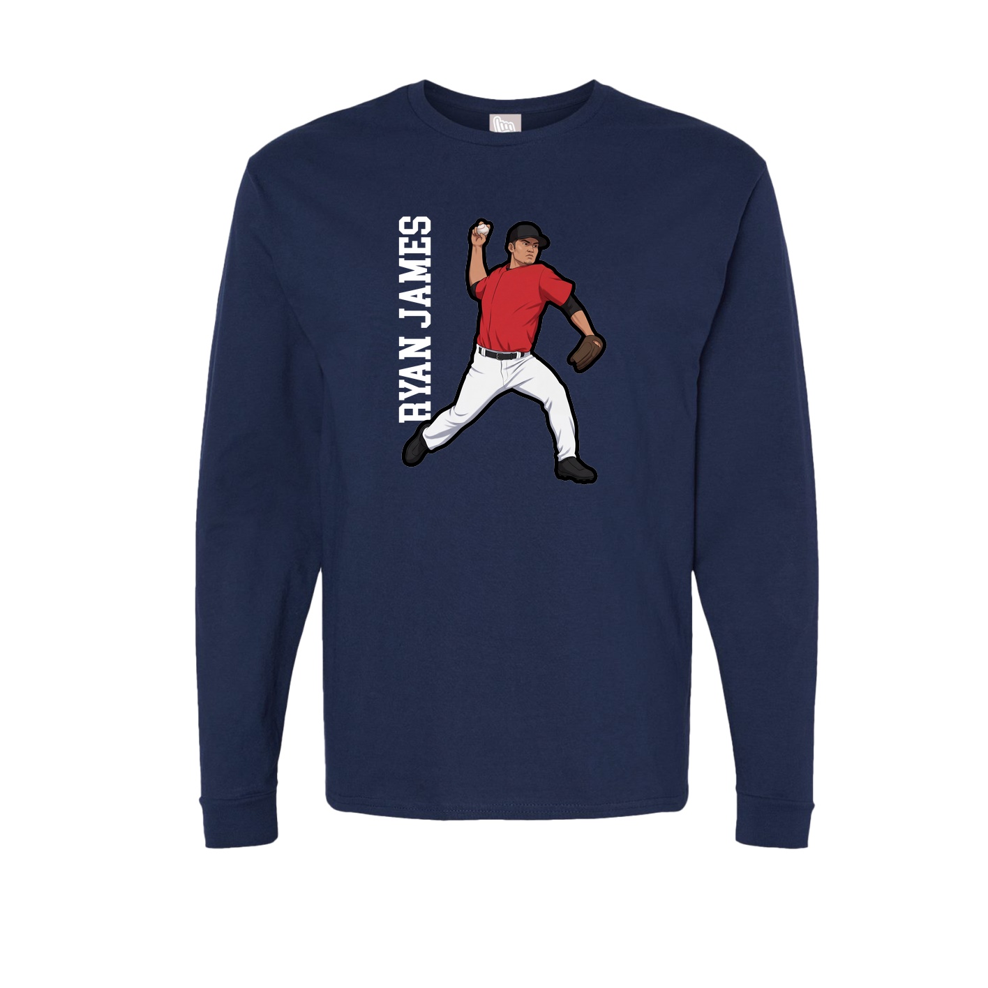 Long Sleeve Tee — Name Vertical in Navy