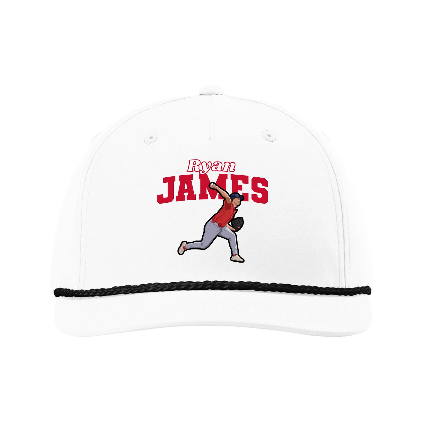 Five-Panel Classic Rope Cap — Name Arch in White