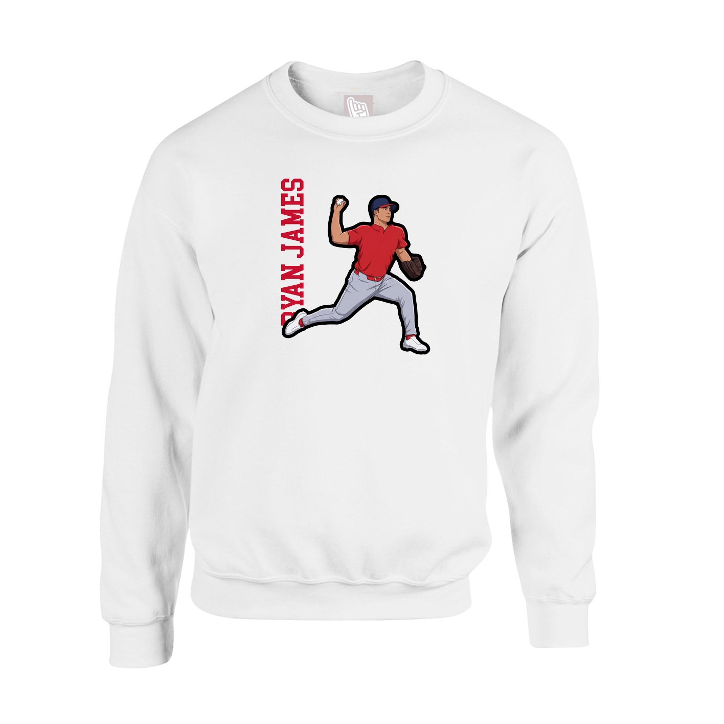 Fleece Crew — Name Vertical in White