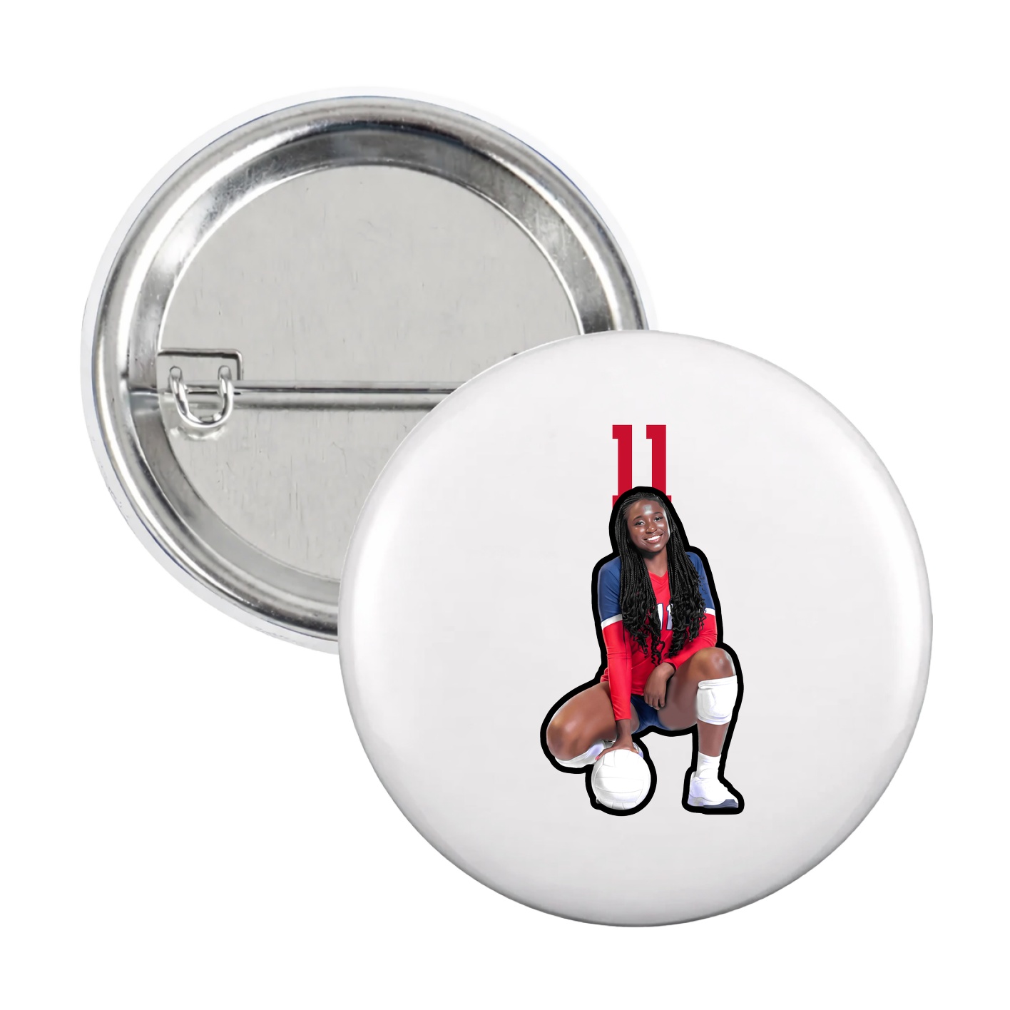 Game Day Button — Number Top in White