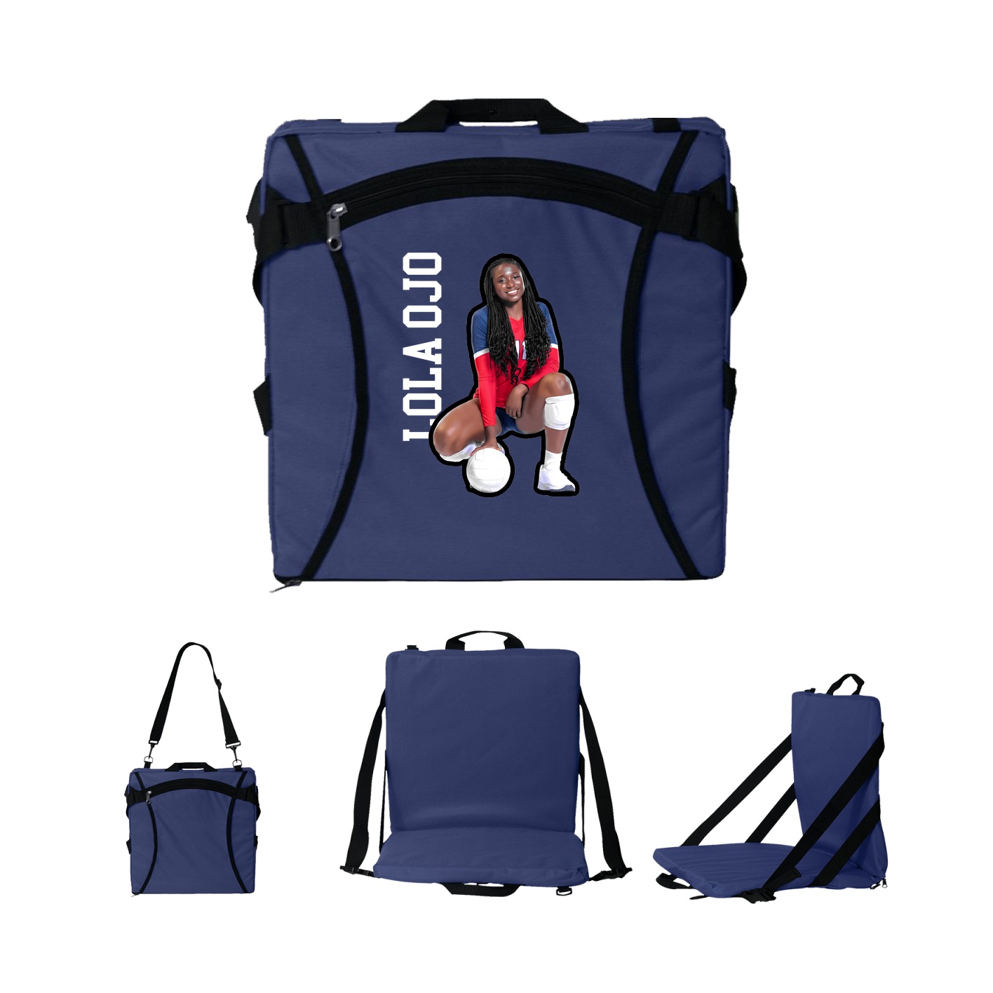 Folding Stadium Seat — Name Vertical in Navy