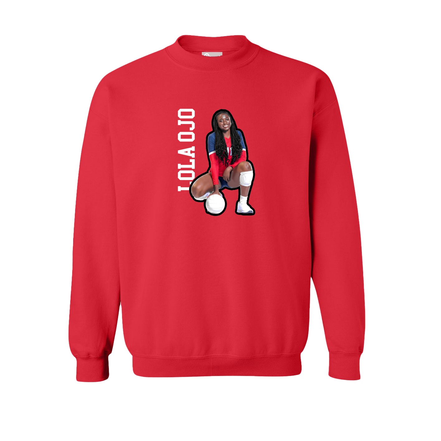 Fleece Crew — Name Vertical in Red