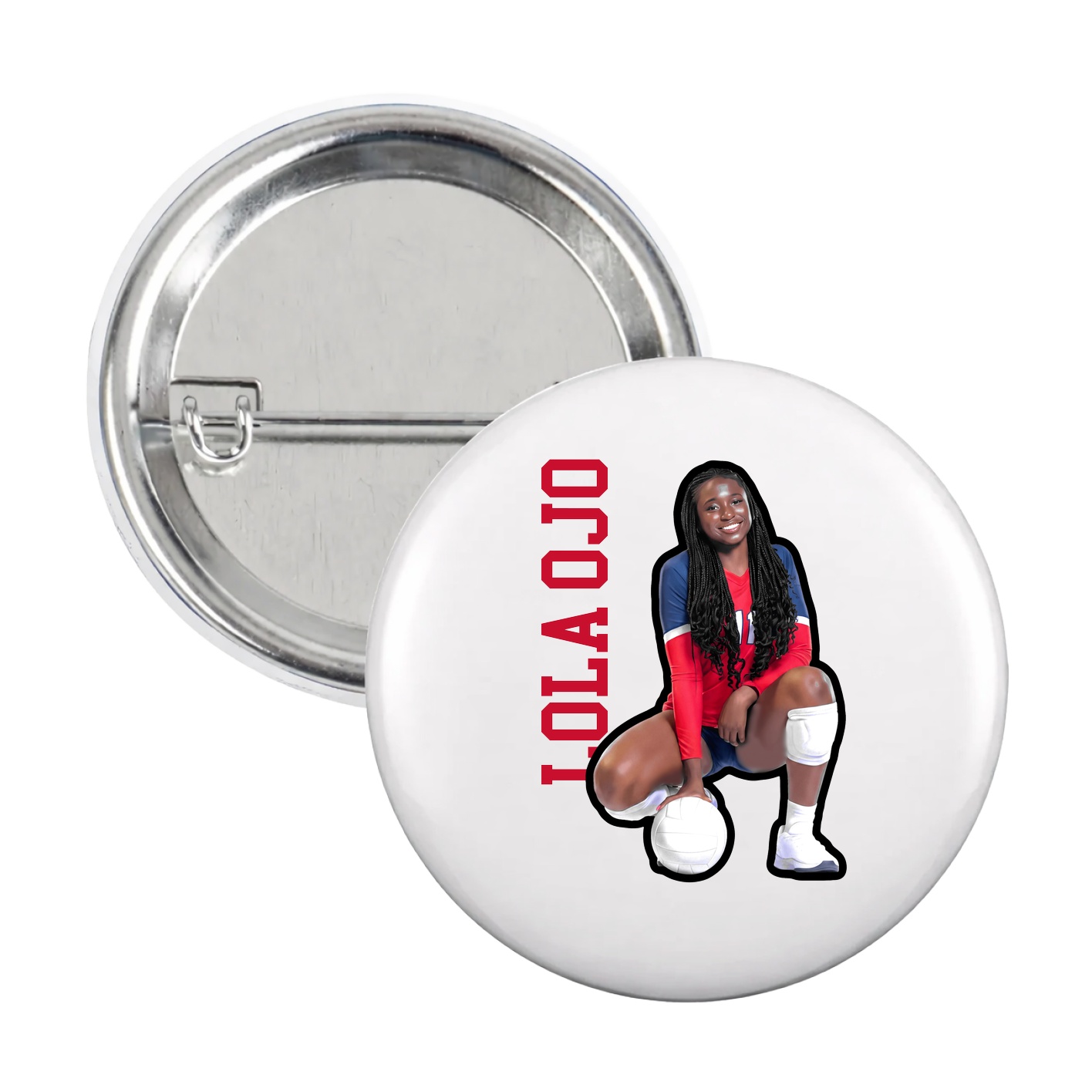 Game Day Button — Name Vertical in White