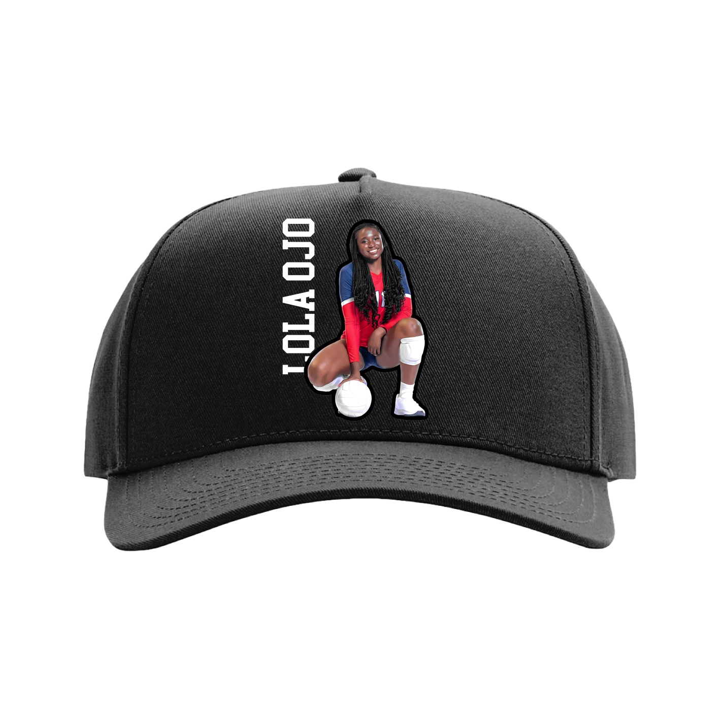 Full Fabric Five-Panel Champ Cap — Name Vertical in Black