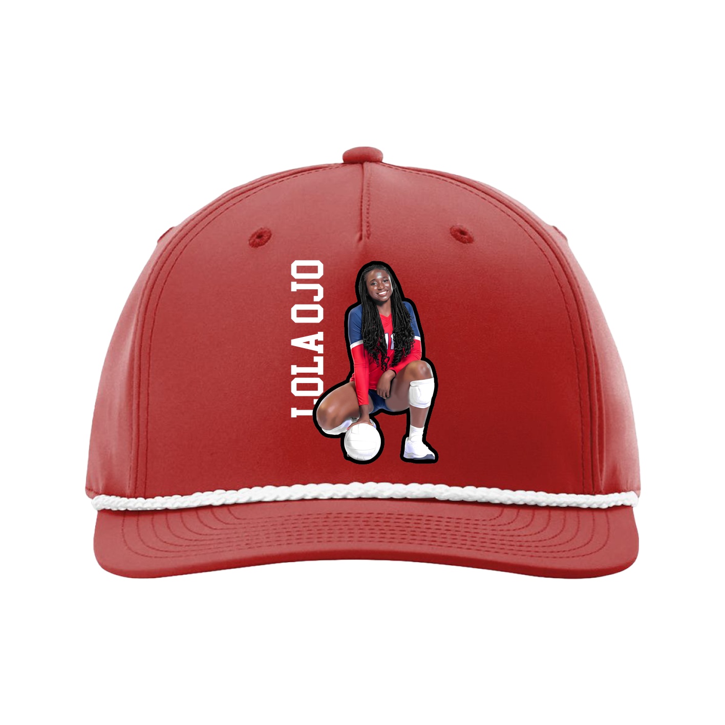 Five-Panel Classic Rope Cap — Name Vertical in Red