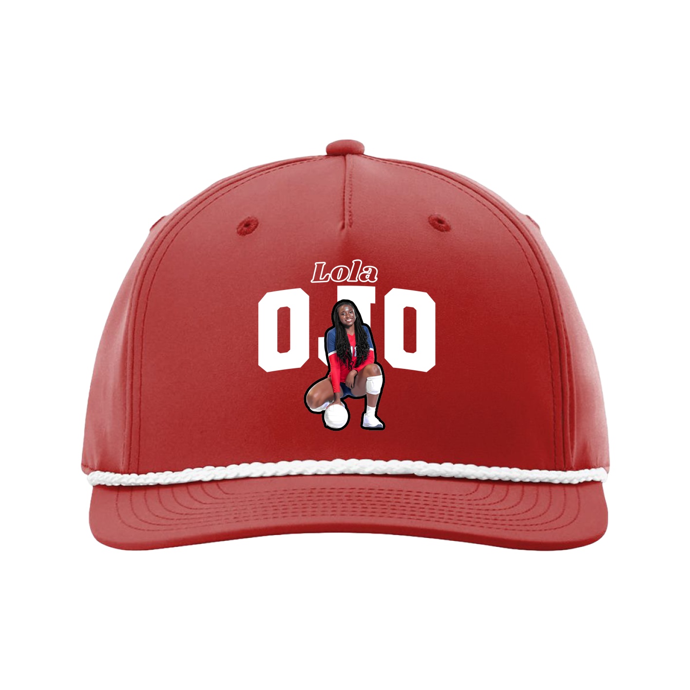 Five-Panel Classic Rope Cap — Name Arch in Red