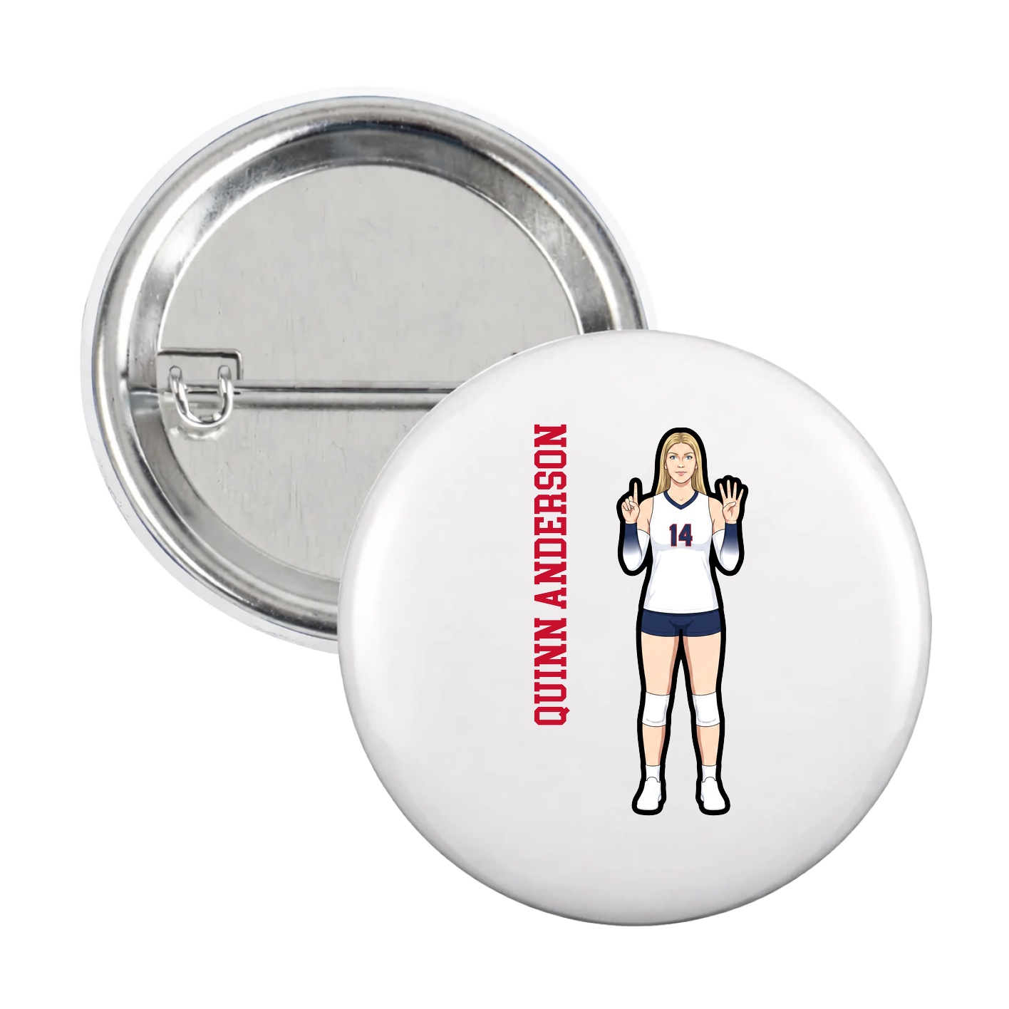 Game Day Button — Name Vertical in White