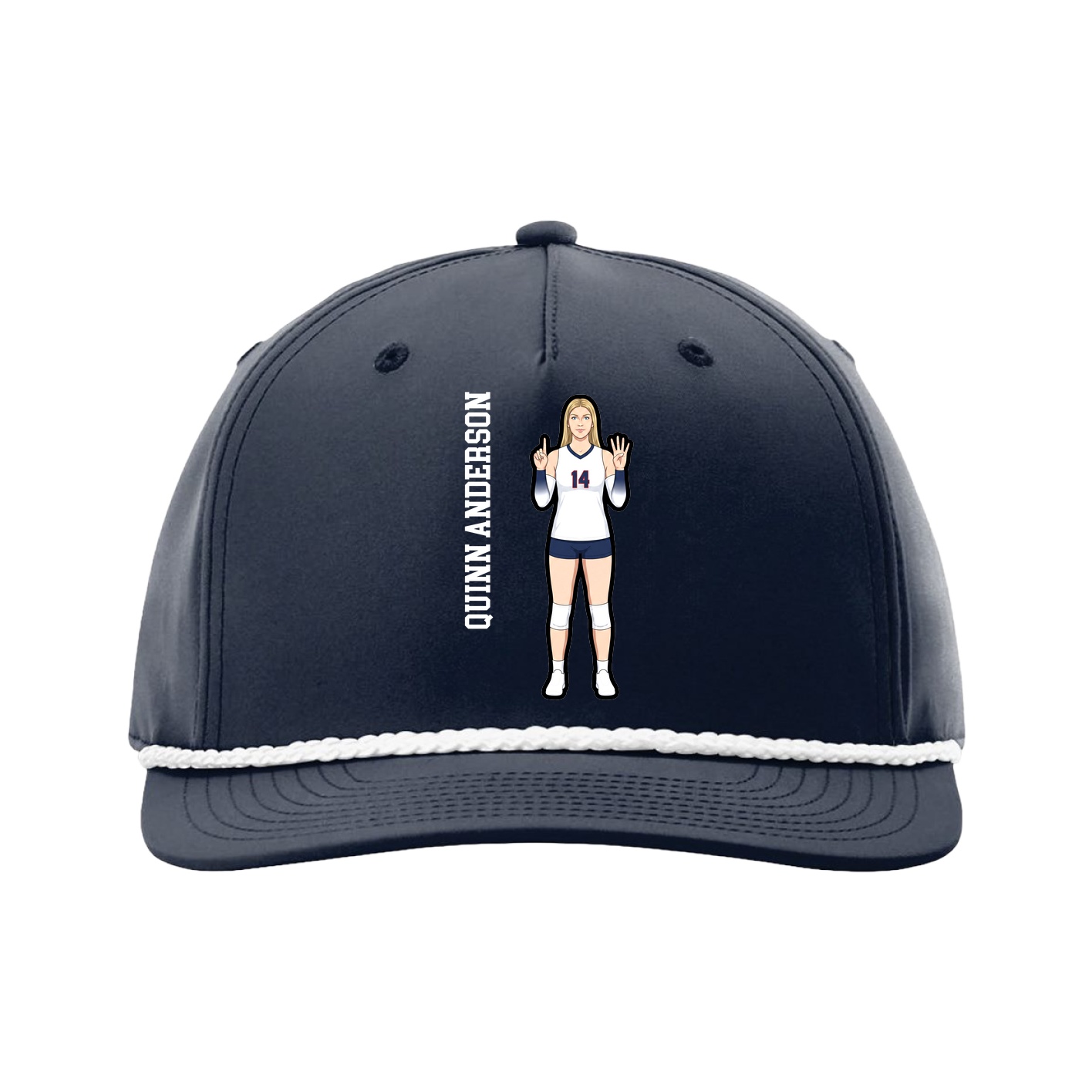 Five-Panel Classic Rope Cap — Name Vertical in Navy