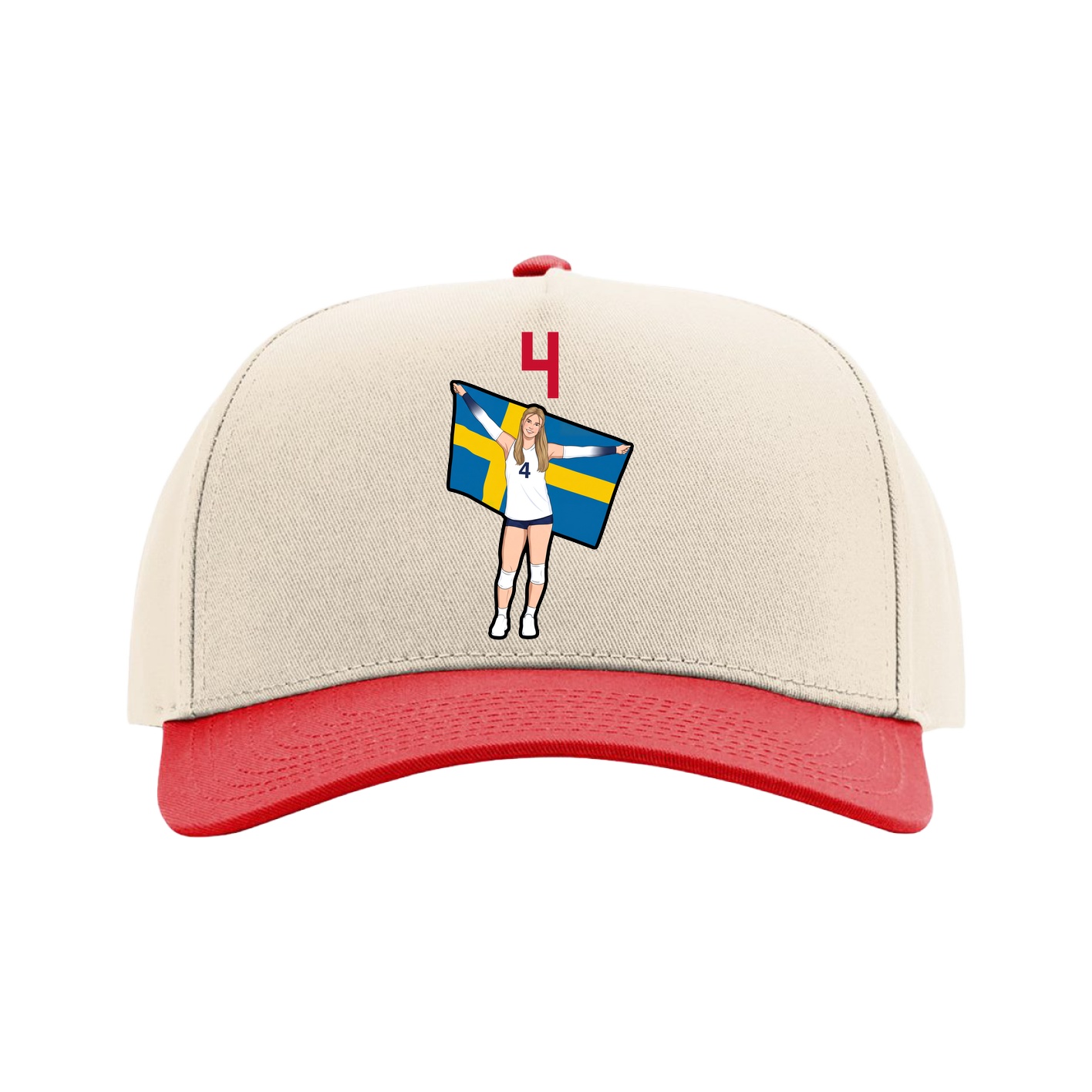 Full Fabric Five-Panel Champ Cap — Number Top in Cream/Red
