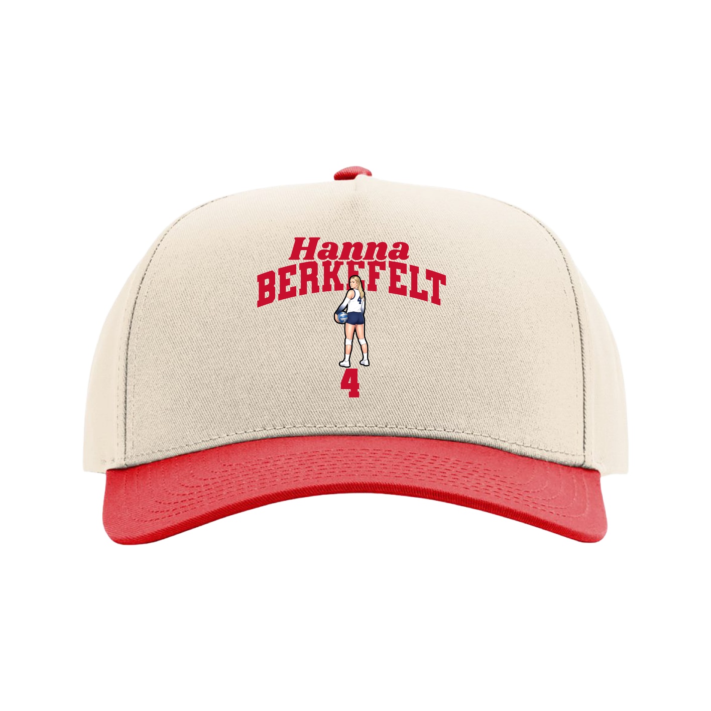 Full Fabric Five-Panel Champ Cap — Signature Arch in Cream/Red