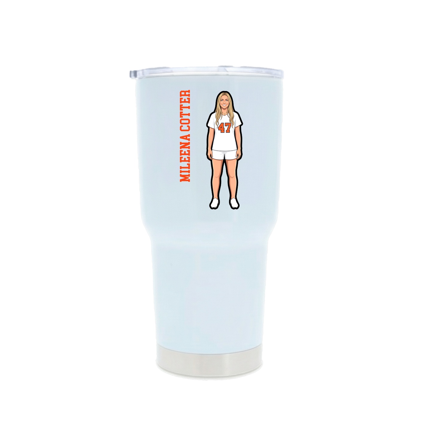 30oz Stainless Steel Tumbler — Name Vertical in White