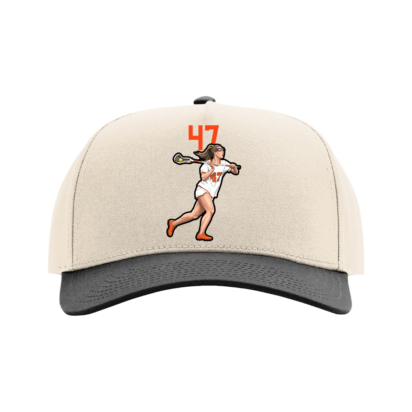 Full Fabric Five-Panel Champ Cap — Number Top in Cream/Black