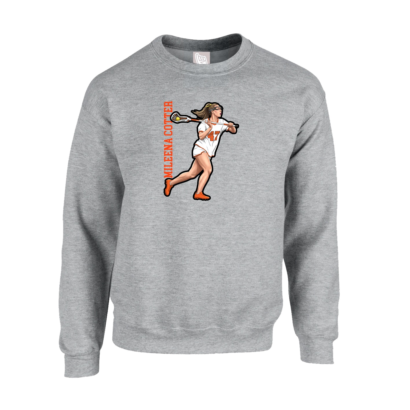 Fleece Crew — Name Vertical in Grey