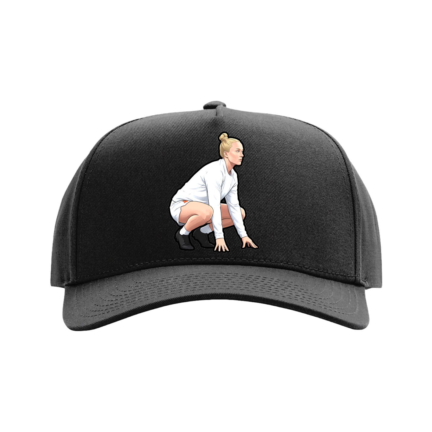 Full Fabric Five-Panel Champ Cap — Name Vertical in Black
