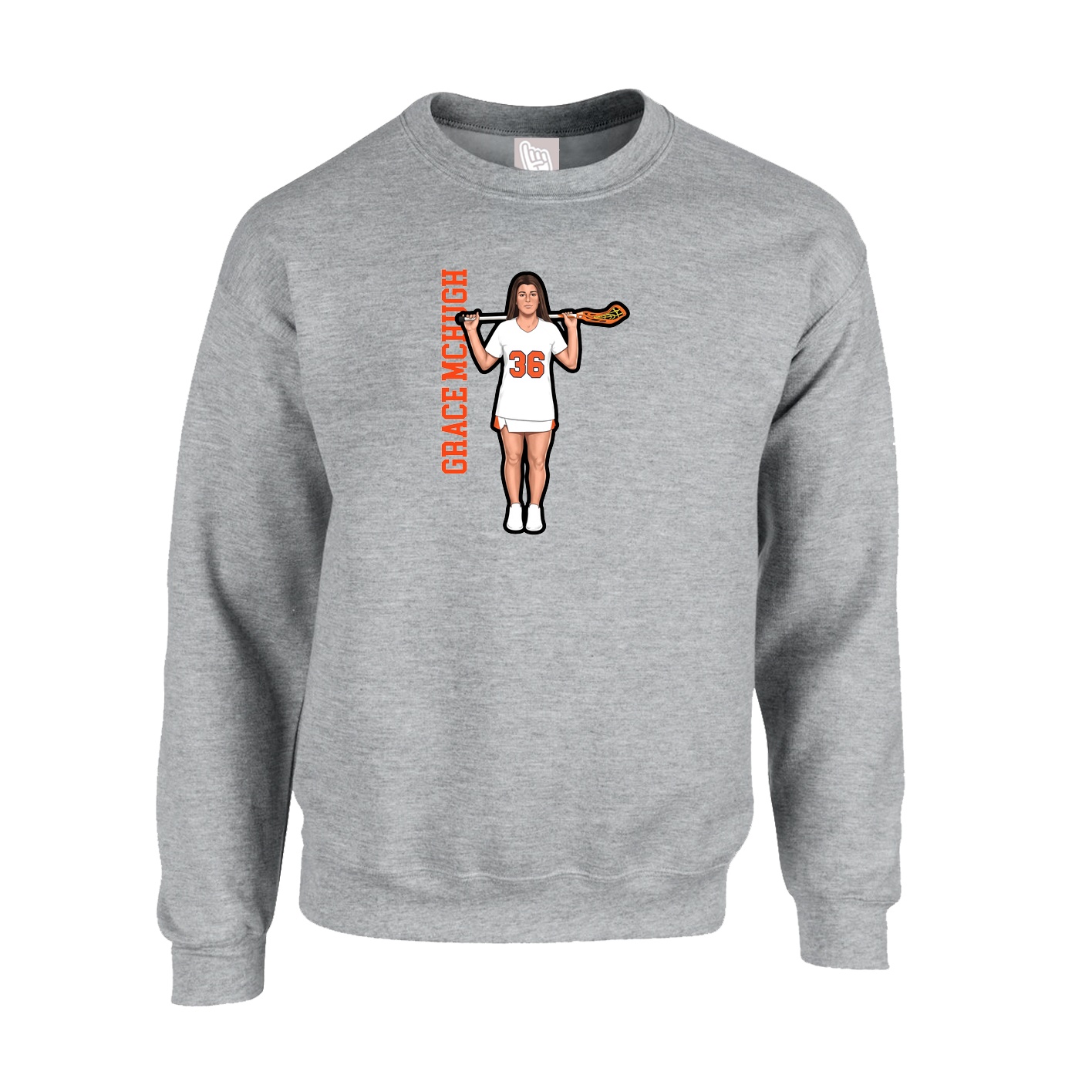 Fleece Crew — Name Vertical in Grey