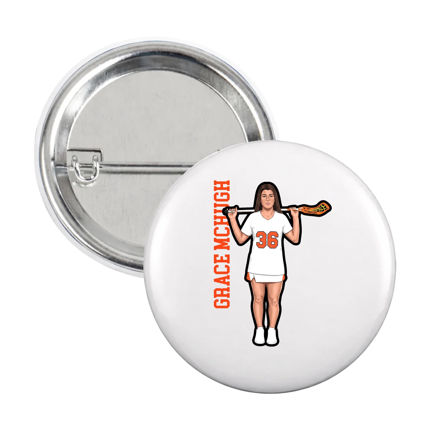 Game Day Button — Name Vertical in White