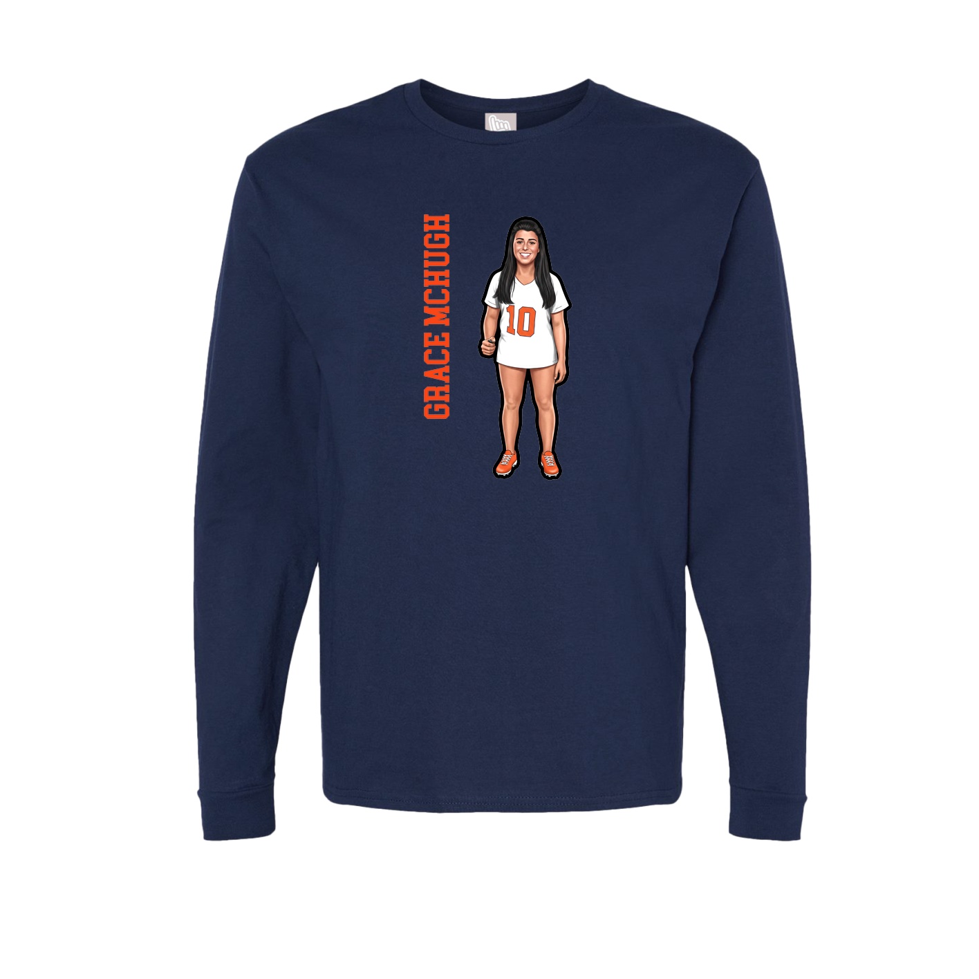 Long Sleeve Tee — Name Vertical in Navy