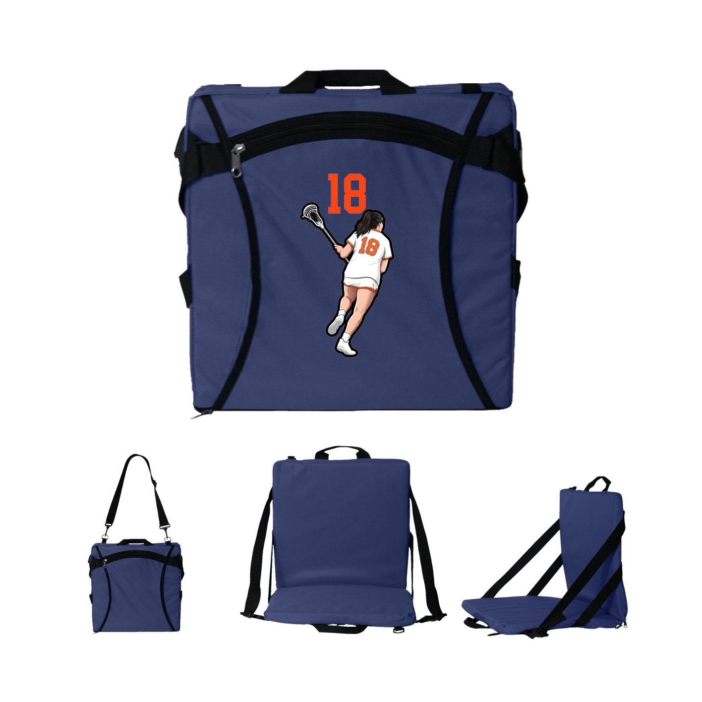 Folding Stadium Seat — Number Top in Navy