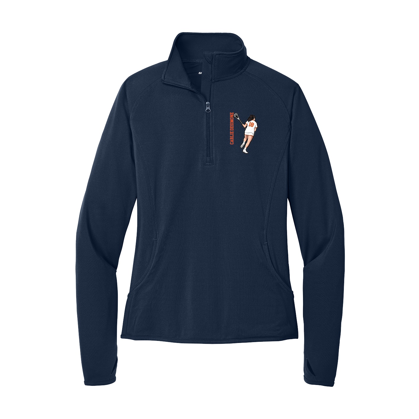 Women's Q-Zip Pullover — Name Vertical in Navy