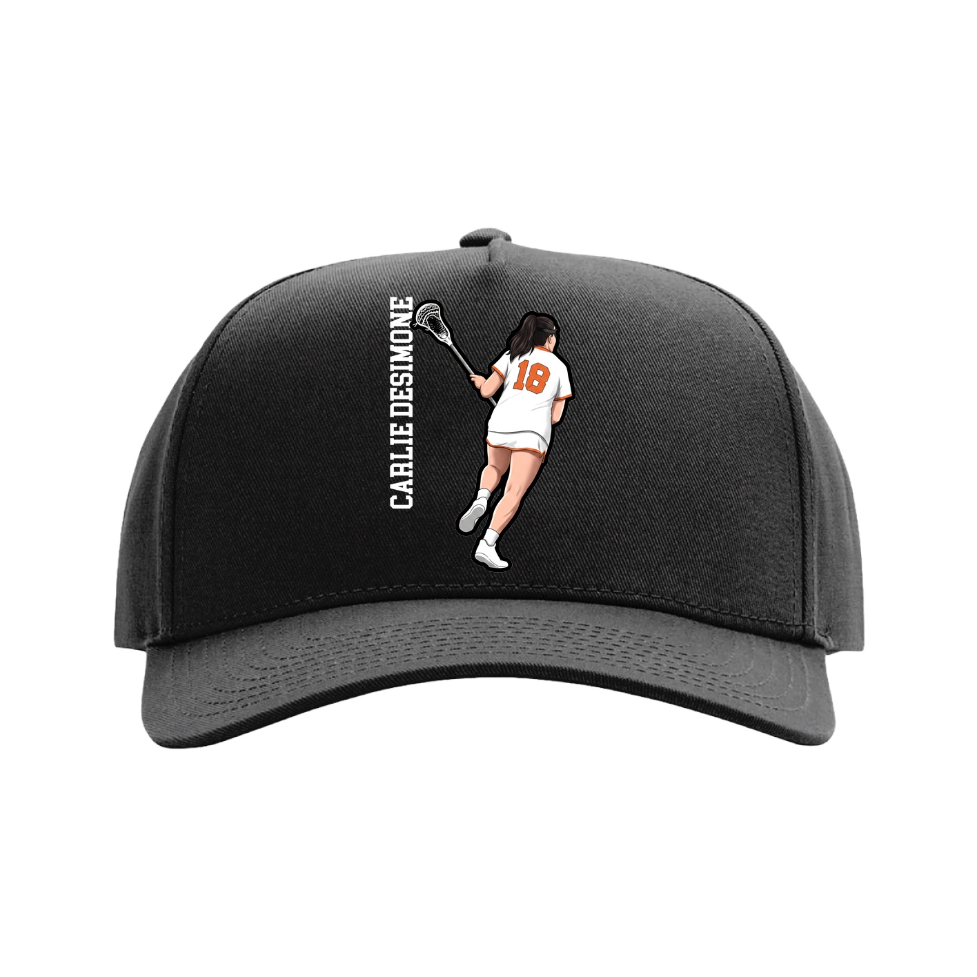 Full Fabric Five-Panel Champ Cap — Name Vertical in Black