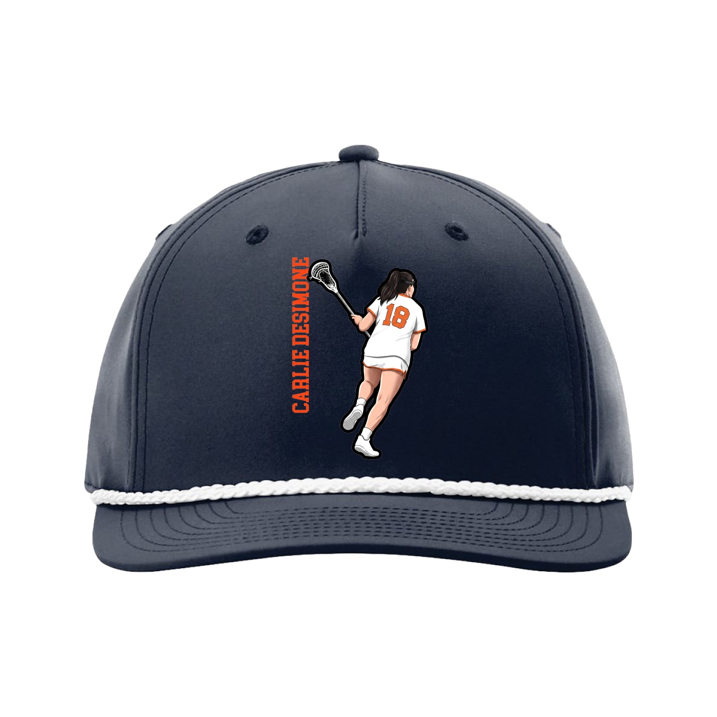 Five-Panel Classic Rope Cap — Name Vertical in Navy
