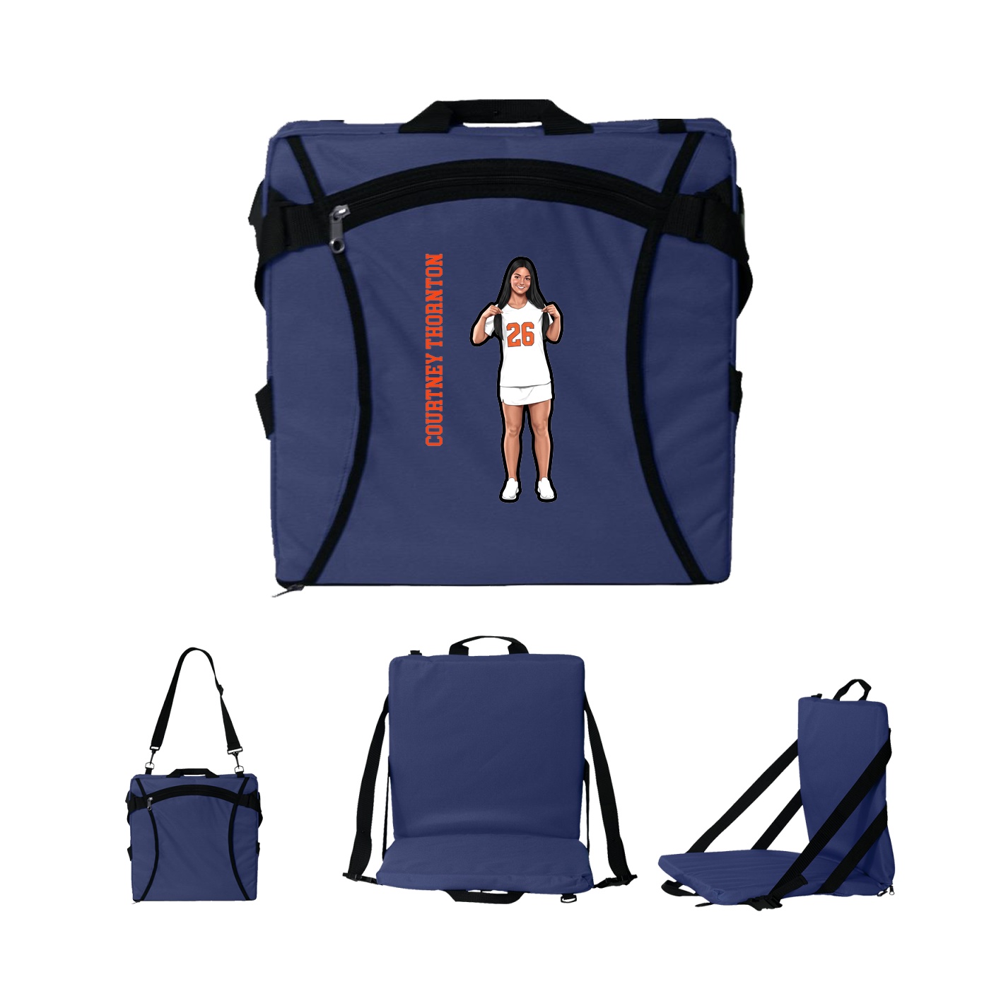 Folding Stadium Seat — Name Vertical in Navy