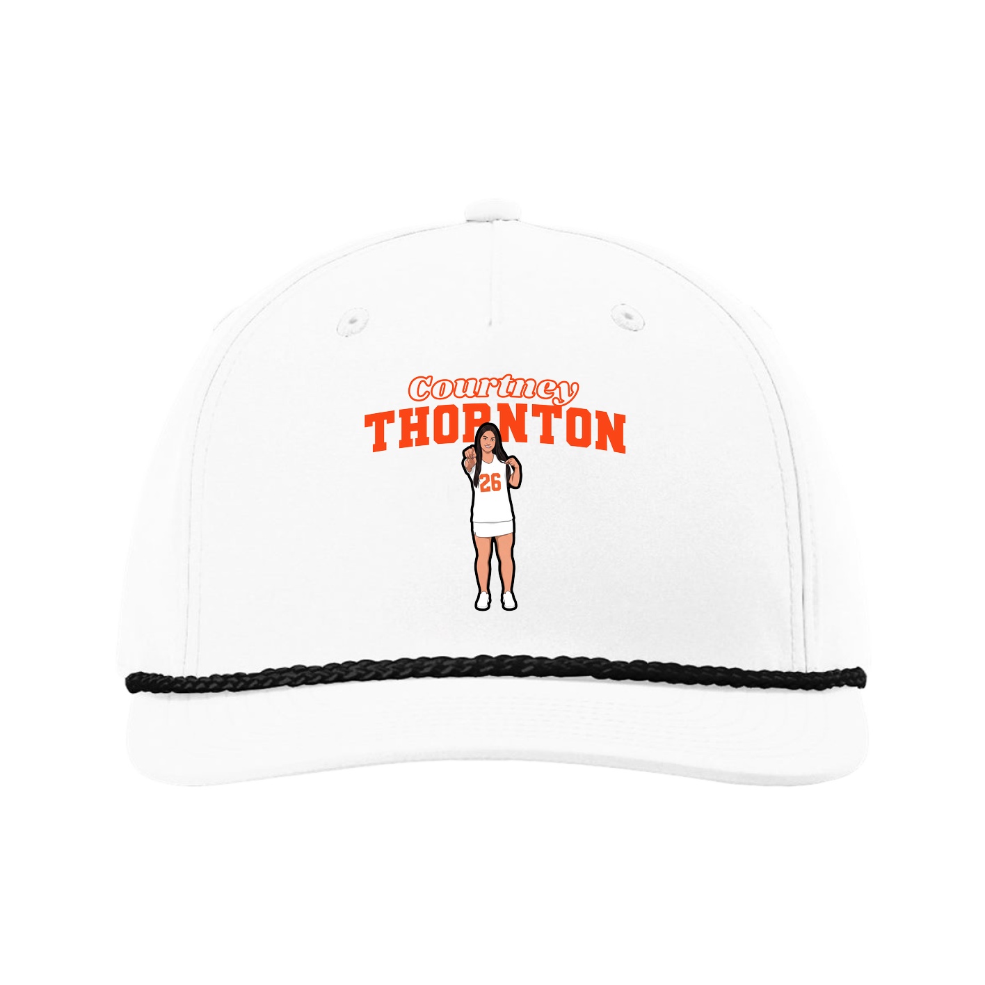 Five-Panel Classic Rope Cap — Name Arch in White