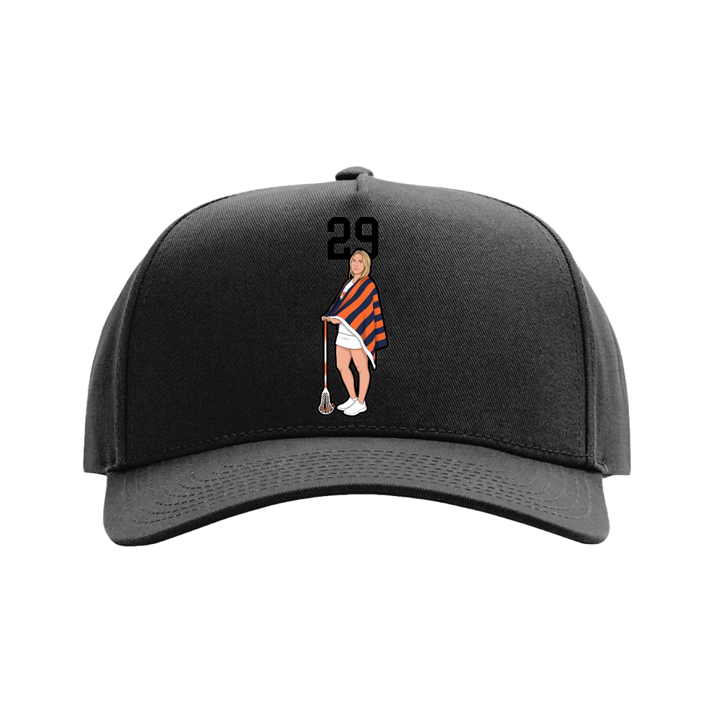 Full Fabric Five-Panel Champ Cap — Number Top in Black