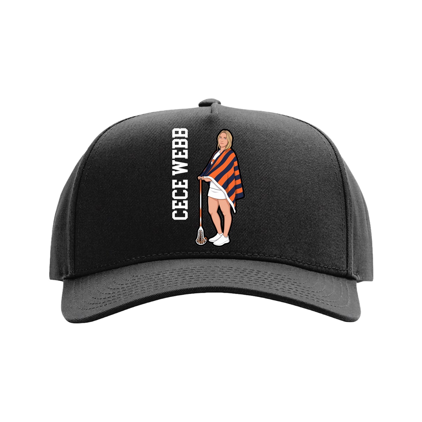 Full Fabric Five-Panel Champ Cap — Name Vertical in Black
