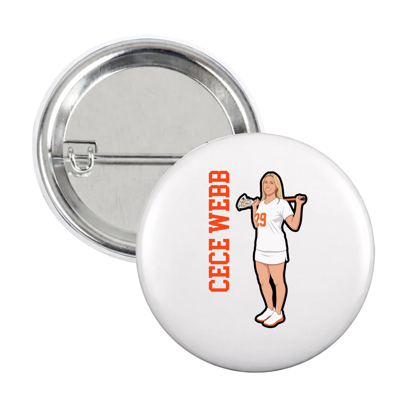 Game Day Button — Name Vertical in White