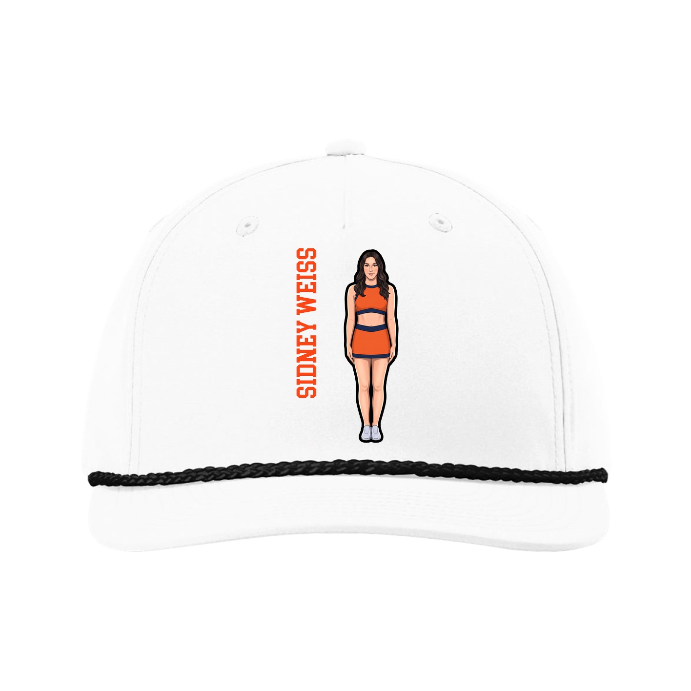 Five-Panel Classic Rope Cap — Name Vertical in White